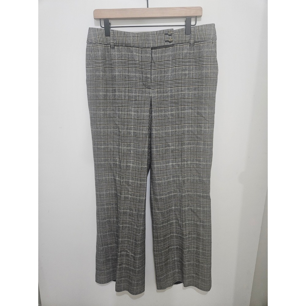 Talbots Glen‎ Plaid Wool Blend Wide Leg Trousers Black White Tan Size 10